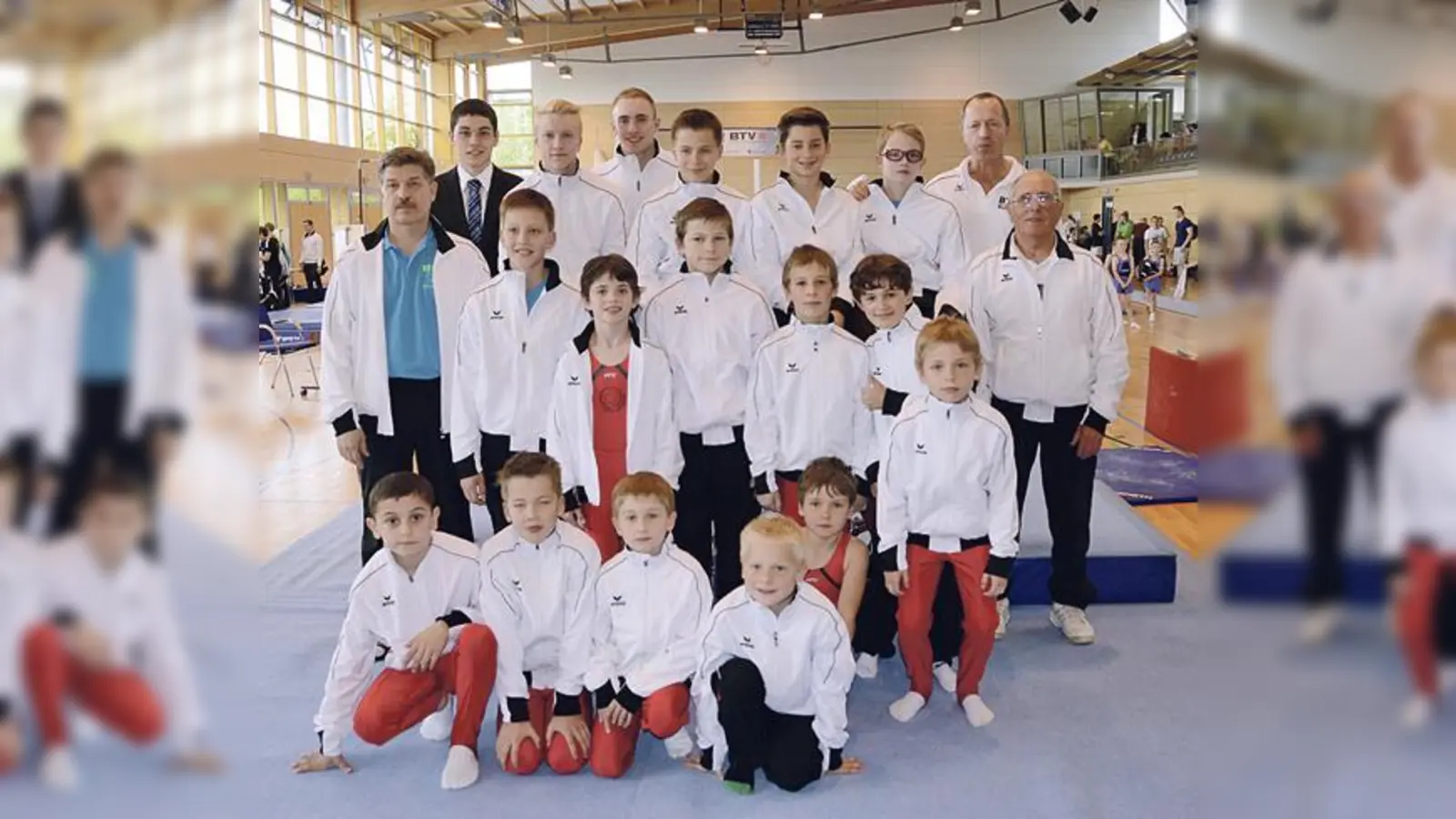 Die Turner des TSV Unterhaching waren bei den Bayerischen Meisterschaften  mit ihren Trainern Valerij Ostrouschko, Kurt Szilier und Richard Hörle.	 (Foto: VA)