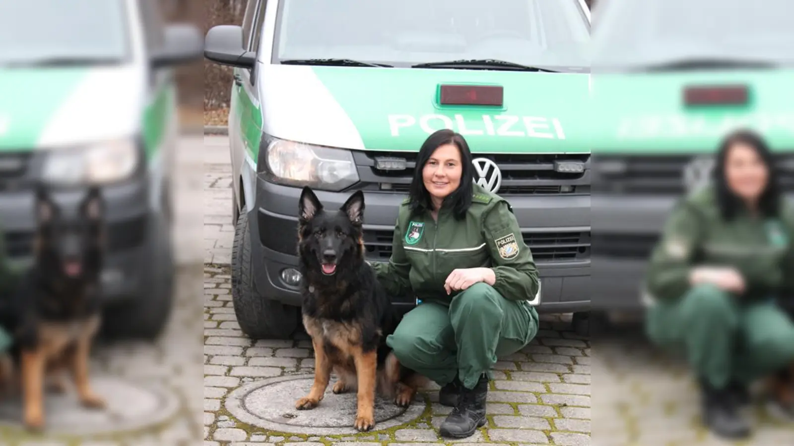 Polizeihauptmeisterin Daniela Kroll und ihre Diensthündin »Carry«, die den Einbrecher fand. 	 (Foto: Polizei)
