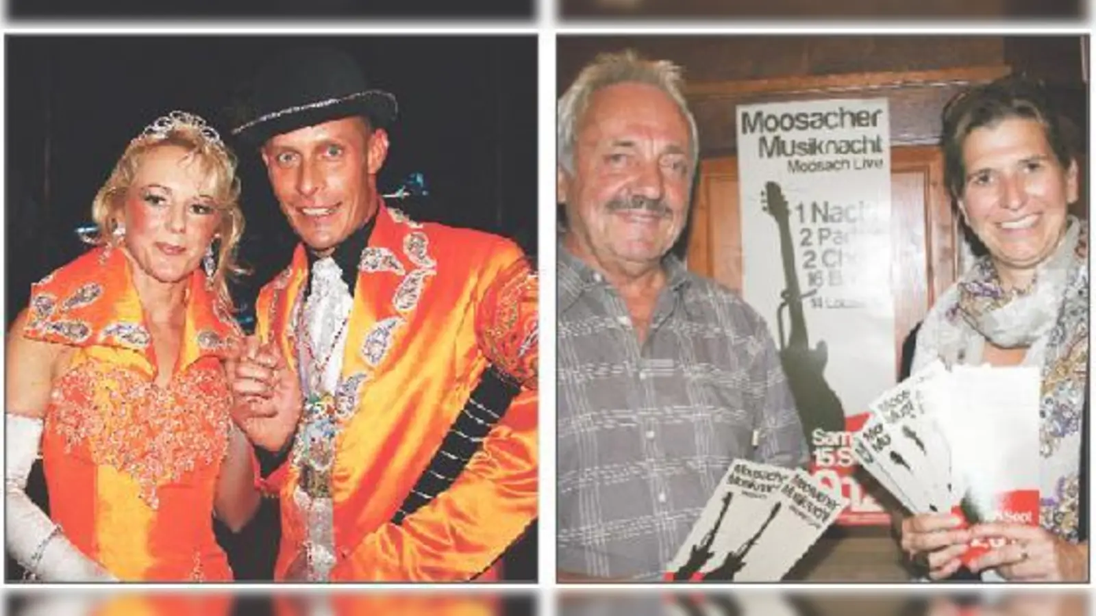 Das 50. Moosacher Prinzenpaar (l.): Prinzessin Barbara I. und Prinz Tom I. Und  über die erste Moosacher Musiknacht freuten sich auch Günther Frohnauer und Julia Schönfeld-Knor. 	 (Fotos: ws)