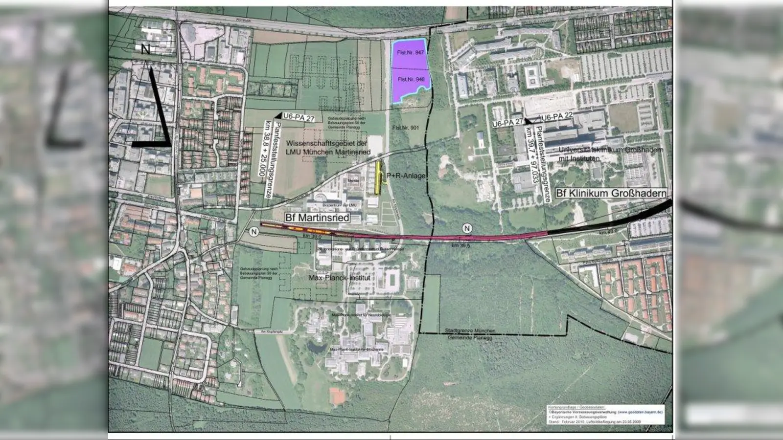 So soll die U-Bahn-Trasse zum Campus Martinsried verlaufen. (Foto: Skizze: Gemeinde Planegg)