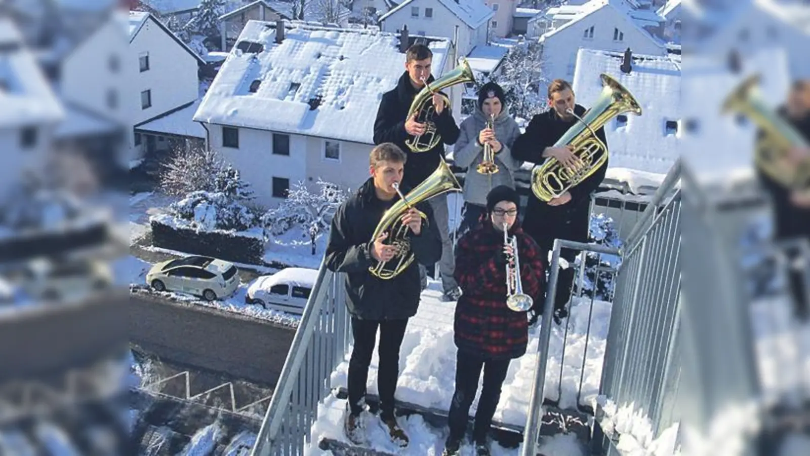 Ob vom Dach oder in den Wohngruppen, die Bläser spendeten Freude und ernteten Applaus.	 (Foto: VA)