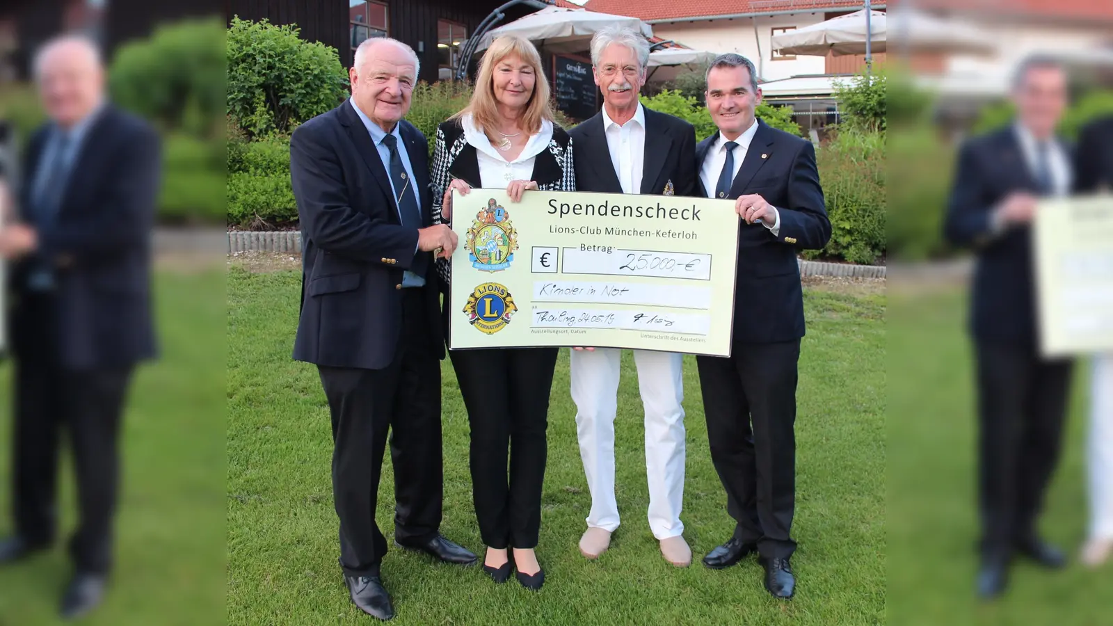 Von links: Alois Knürr (Lions Club), Christine Lerach, (Zentrum für Heilpädagogik & Therapie ZHT-Kinderclub e.V., stellvertretend für die Aktion „Kinder in Not vor unserer Haustüre“), Walter Schulze (Lions Club) und Frank Issing (Präsident Lions Club). (Foto: Guido Breuer)