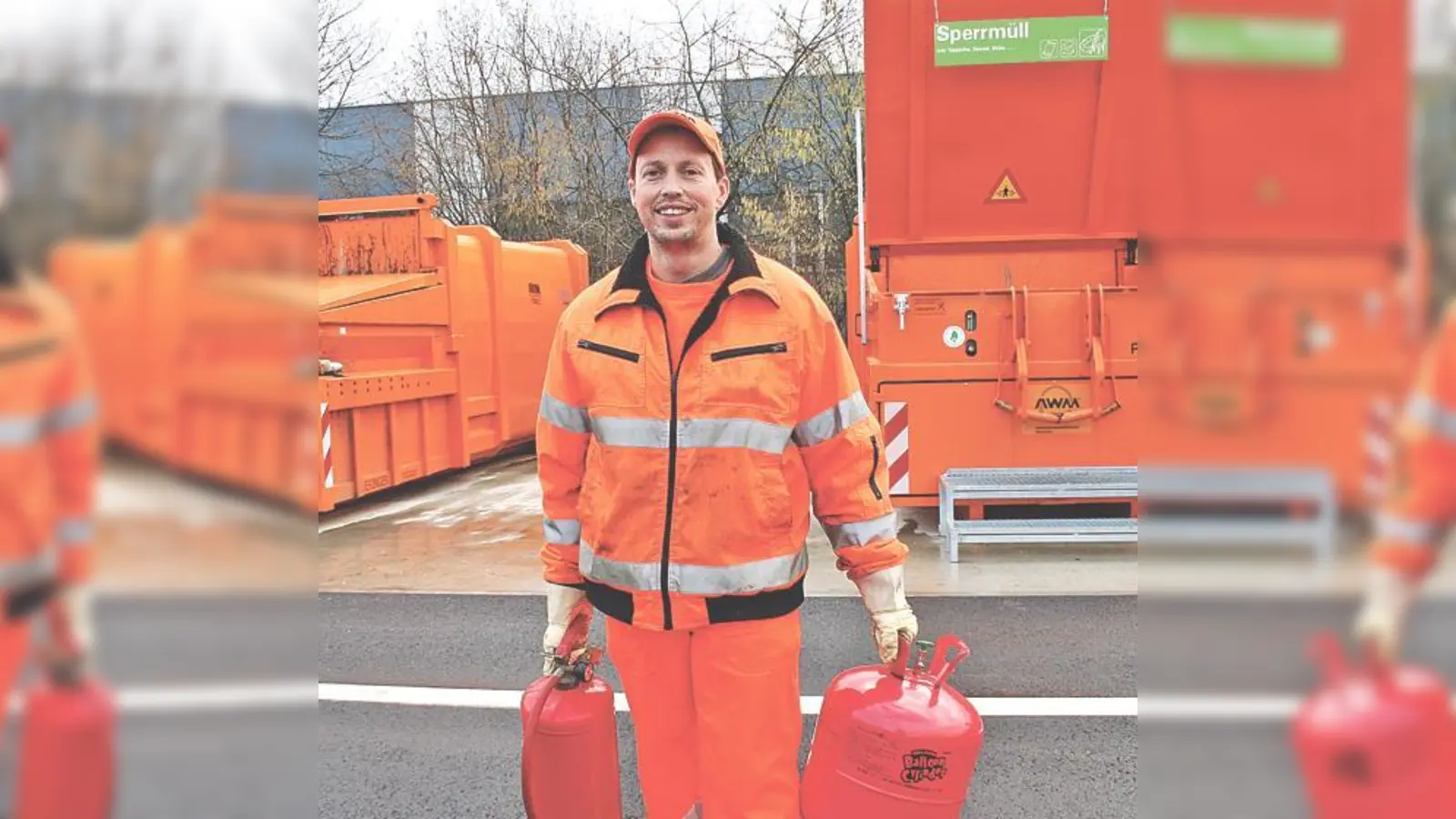 Am neuen Wertstoffhof kann man neuerdings auch größere Mengen an Sperrmüll, Gartenabfällen, Bauschutt und Holz abgeben sowie alte Feuerlöscher und leere Gasflaschen, wie Platzwart Peter Eiden zeigt.	 (Foto: ws)