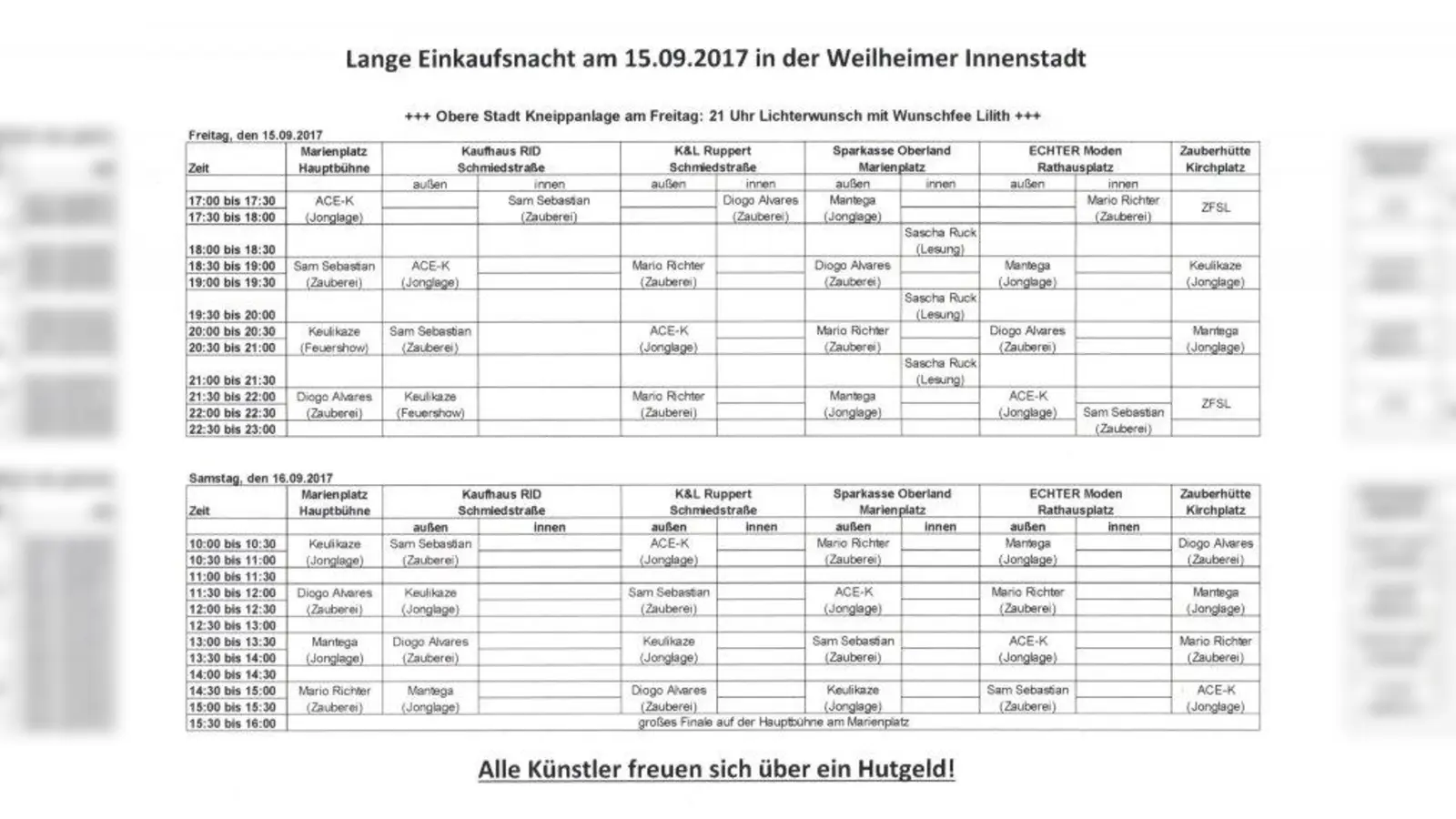 Der Überblick über die Veranstaltungen zeigt es: Für jedermann ist etwas dabei am 15. Und 16. September. (Foto: Veranstalter)