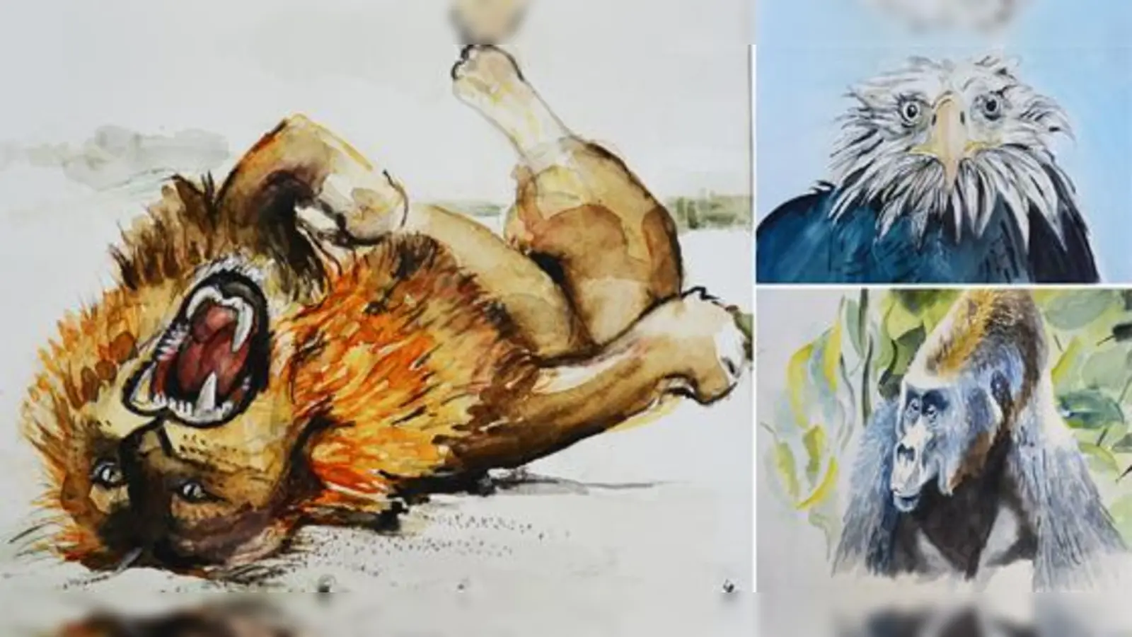 Exotische Wildnis - der Löwe darf nicht fehlen. Die Motive der Aquarellmalgruppe des Alten- und Service-Zentrum (ASZ) Moosach. Die Motive der Aquarellmalgruppe des Alten- und Service-Zentrum (ASZ) Moosach. (Fotos: VA)