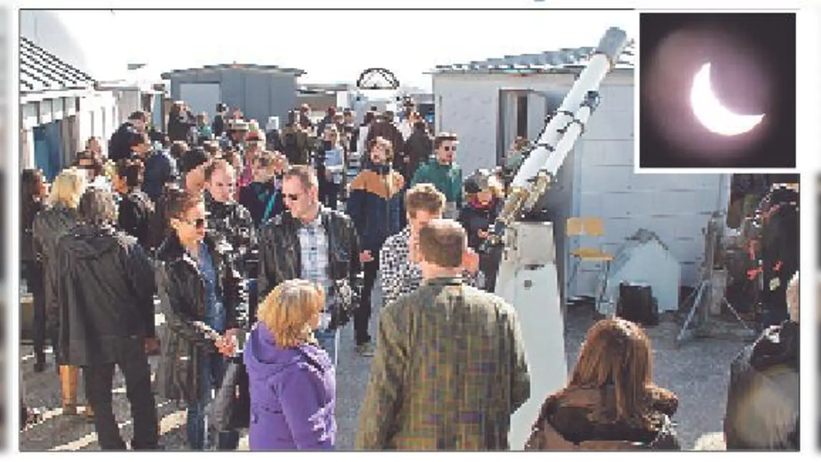 Großer Andrang bei der Volkssternwarte im Münchner Osten: Rund 300 Besucher wollten hier die partielle Sonnenfinsternis bestaunen.	 (Foto: Volkssternwarte)