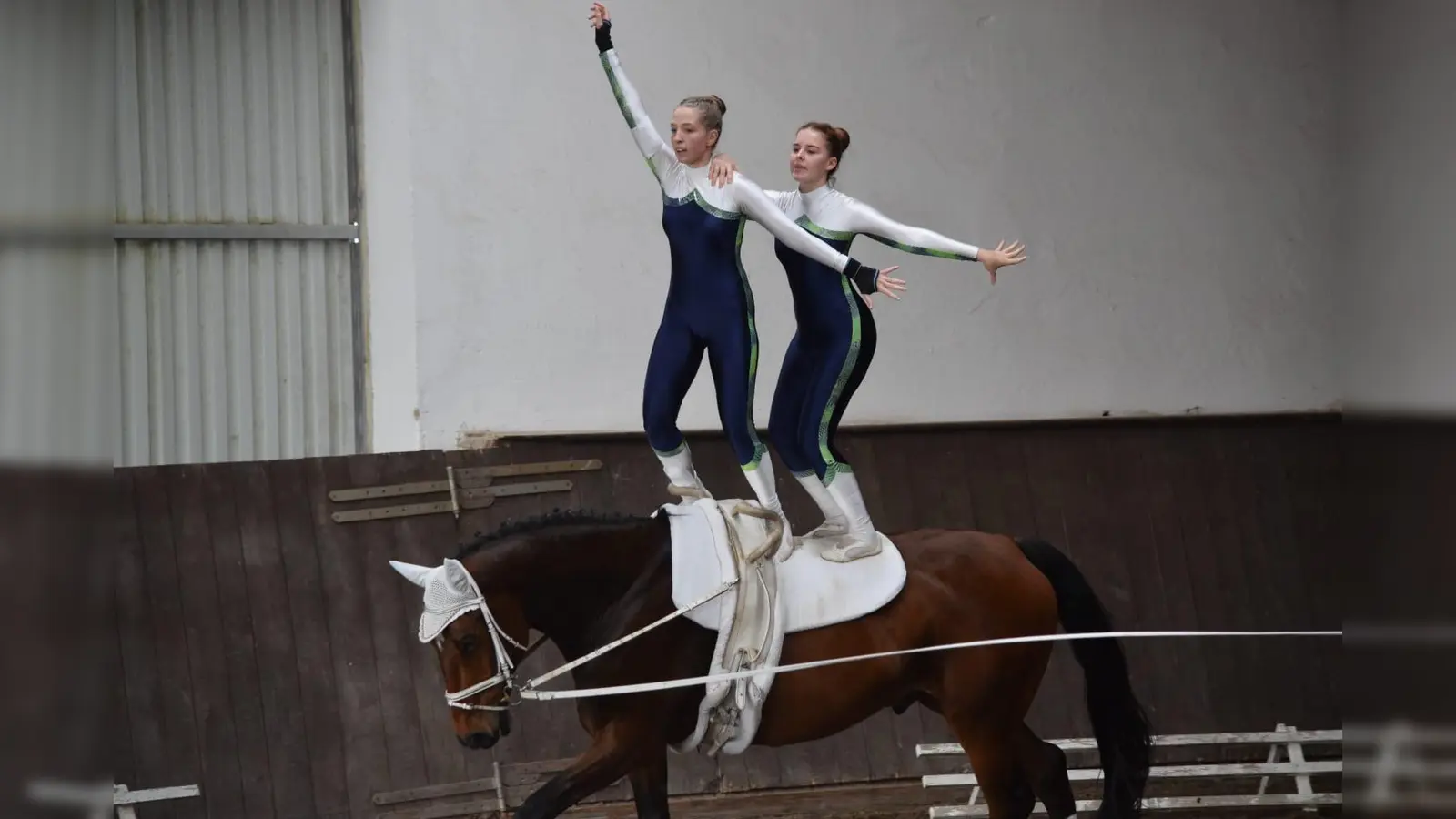 Voltigieren heißt sich auf seine menschlichen und tiereischen Partner verlassen zu können – Akrobatik auf dem galoppierenden Pferd, denn ohne Gleichgewicht geht nichts. (Foto: Verein)