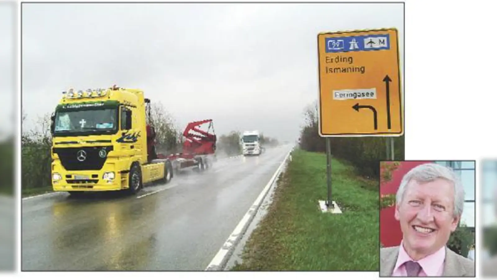 Unterföhrings Bürgermeister Franz Schwarz fürchtet eine »unerträgliche Zusatzbelastung« durch Lkw-Verkehr auf der Kreisstraße M 3.	 (Fotos: ikb/Archiv)