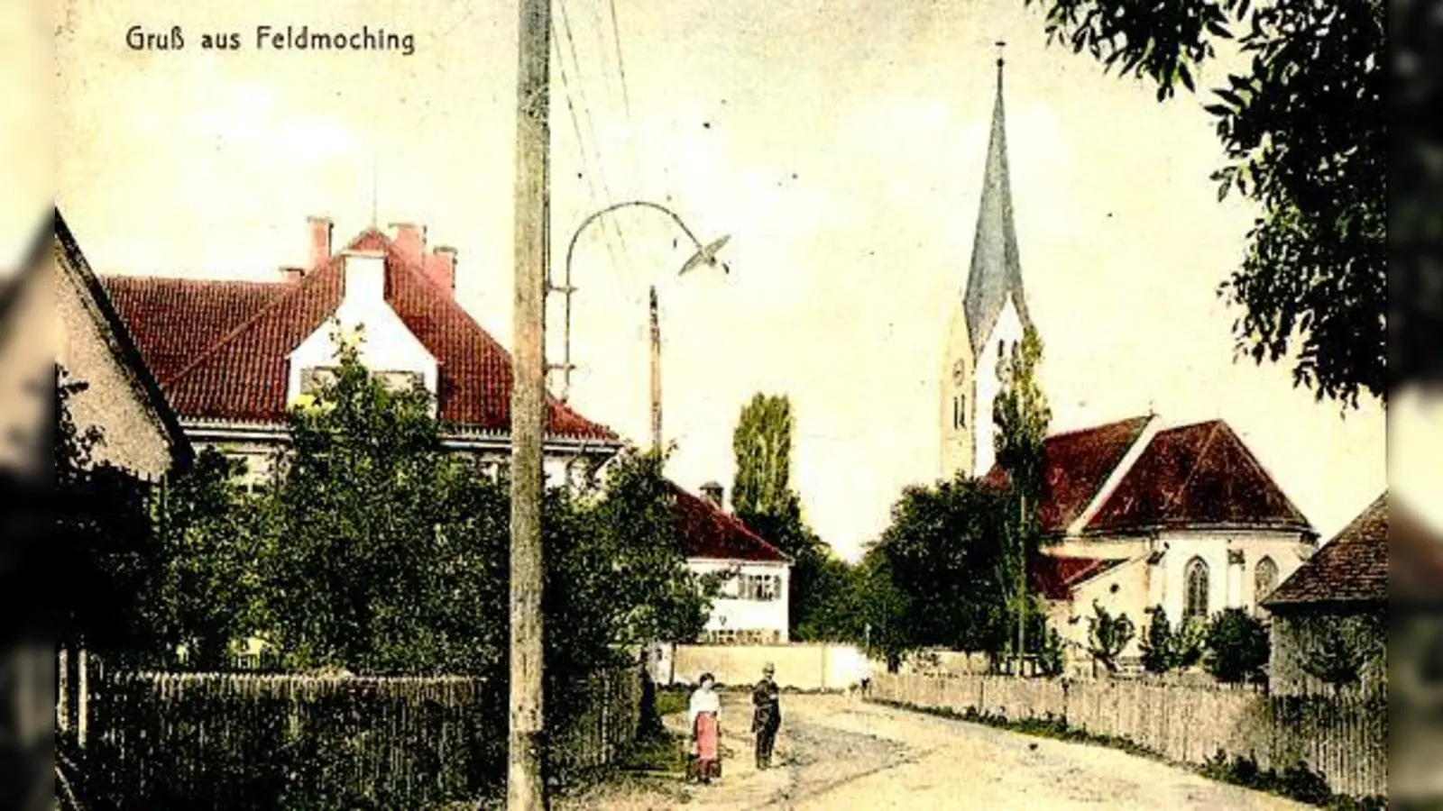 Postkarte vom August 1919. Blick auf die Kirche St. Peter und Paul. 	 (Foto: Kulturhistorischer Verein Feldmoching)