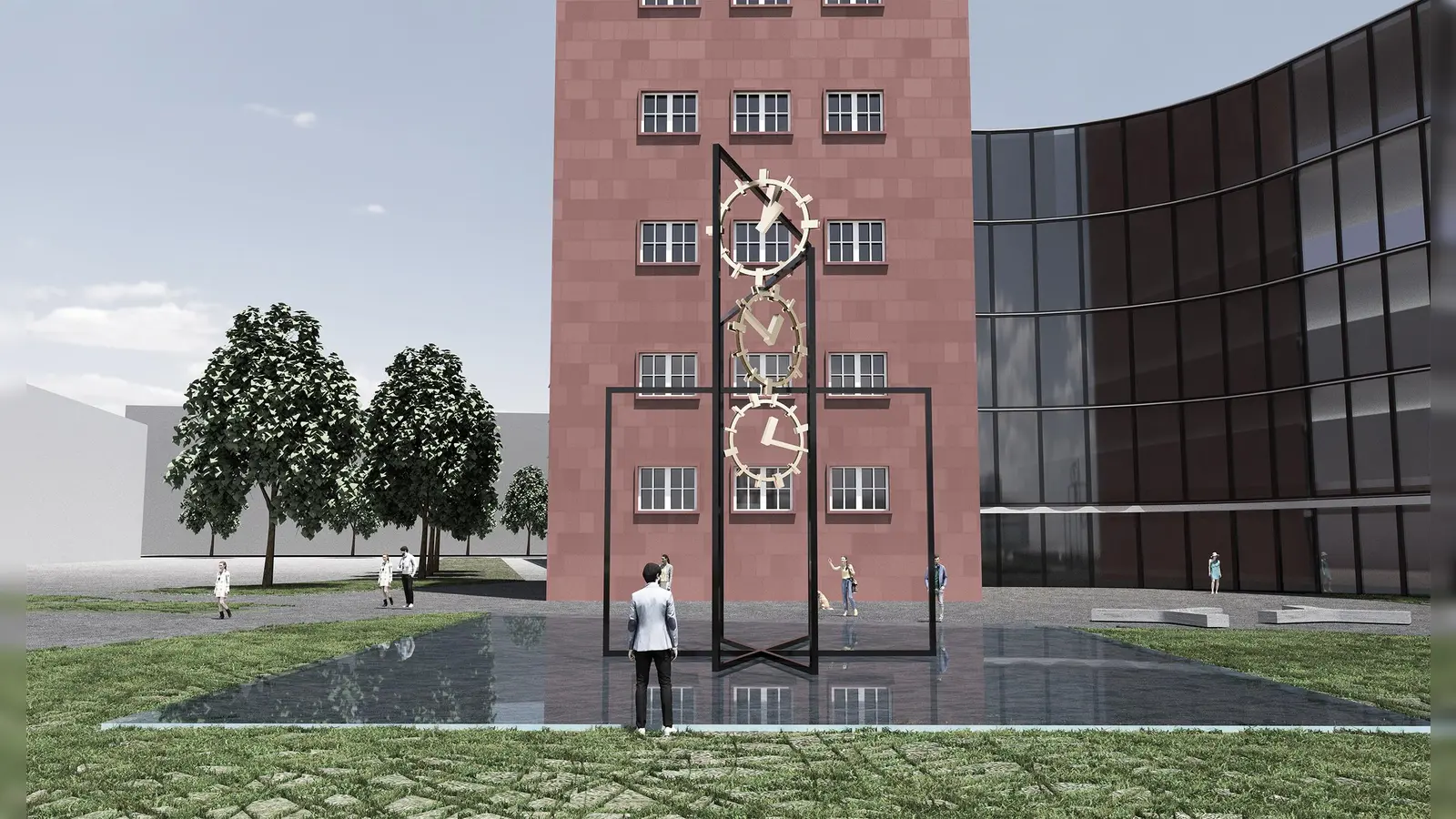 Zentraler Bestandteil des Gedenkorts zum Terroranschlag von 1970 wird eine über acht Meter hohe Skulptur sein. Diese erinnert an die Uhr des Flughafentowers. (Foto: Studio Kwade)