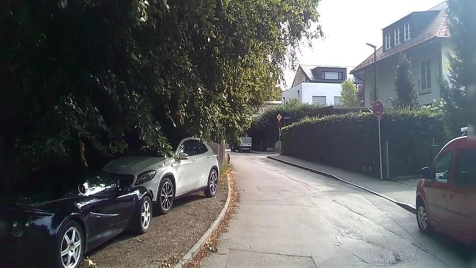 So sollte es nicht sein: Behinderungen durch Überwuchs auf dem Gehweg und der Fahrbahn. (Foto: Betriebshof Stadt Starnberg)