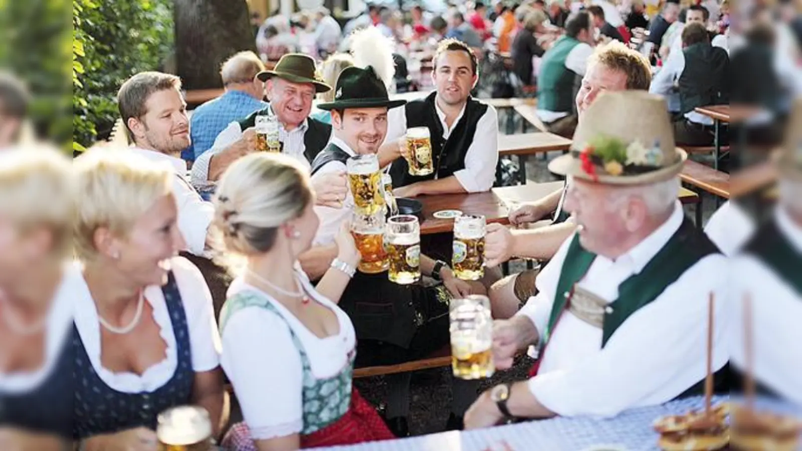 Der Biergarten lockt an heißen Tagen bis zu tausend Besucher unter die schattigen Kastanien.	 (Foto: Brauerei Aying)