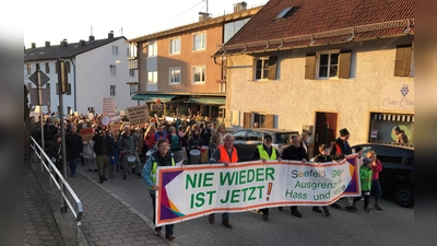Ein langer Protestzug zog zur Abschlusskundgebung auf den Seefelder Marienplatz. (Foto: Ortwin Gentz)