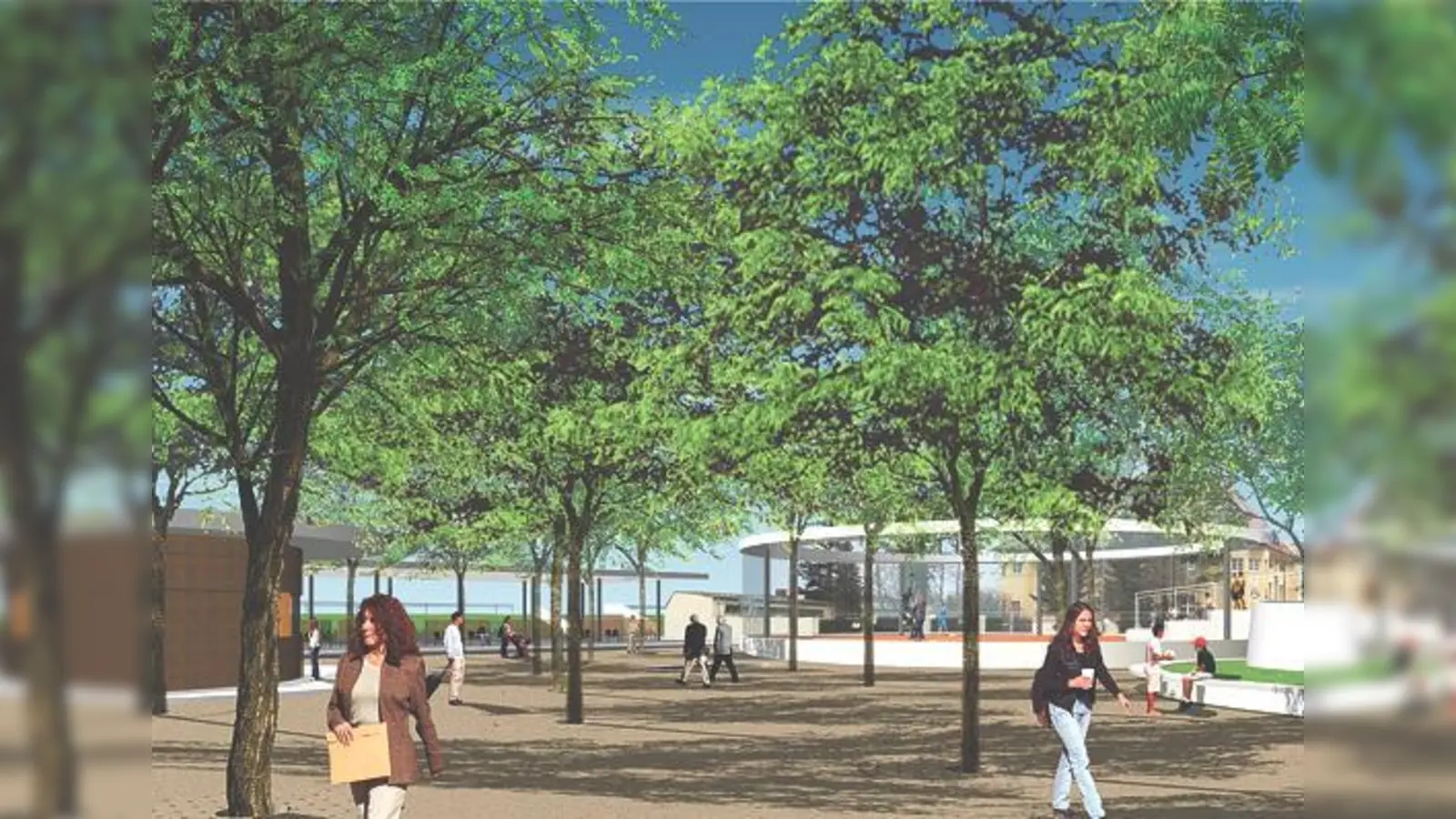 So könnte der Memminger Platz in Moosach einmal aussehen: Blick von der  Untermenzinger Straße nach Süden. 	 (Simulation: Baureferat)