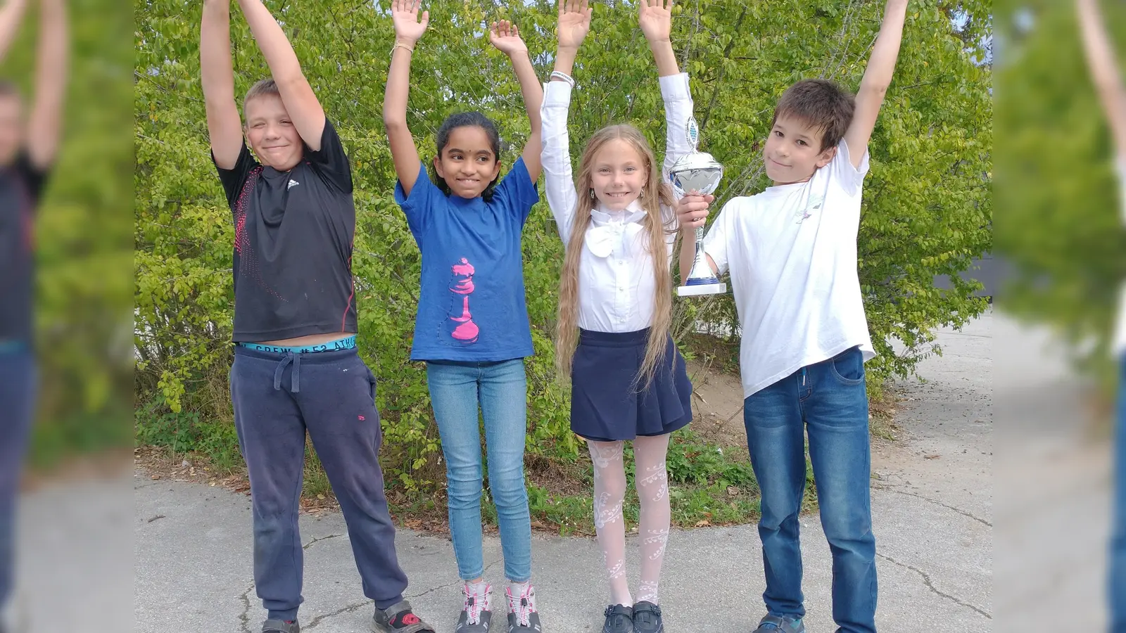 Wieder einmal ihr Können unter Beweis gestellt haben die U10-Mannschaften der Schachfreunde München. Jonas Weiß, Smrithi Suryaprakash, Barbara Mandziuk und Fabian Teichmann wurden Bayerischer Vizemeister. (Foto: Verein)