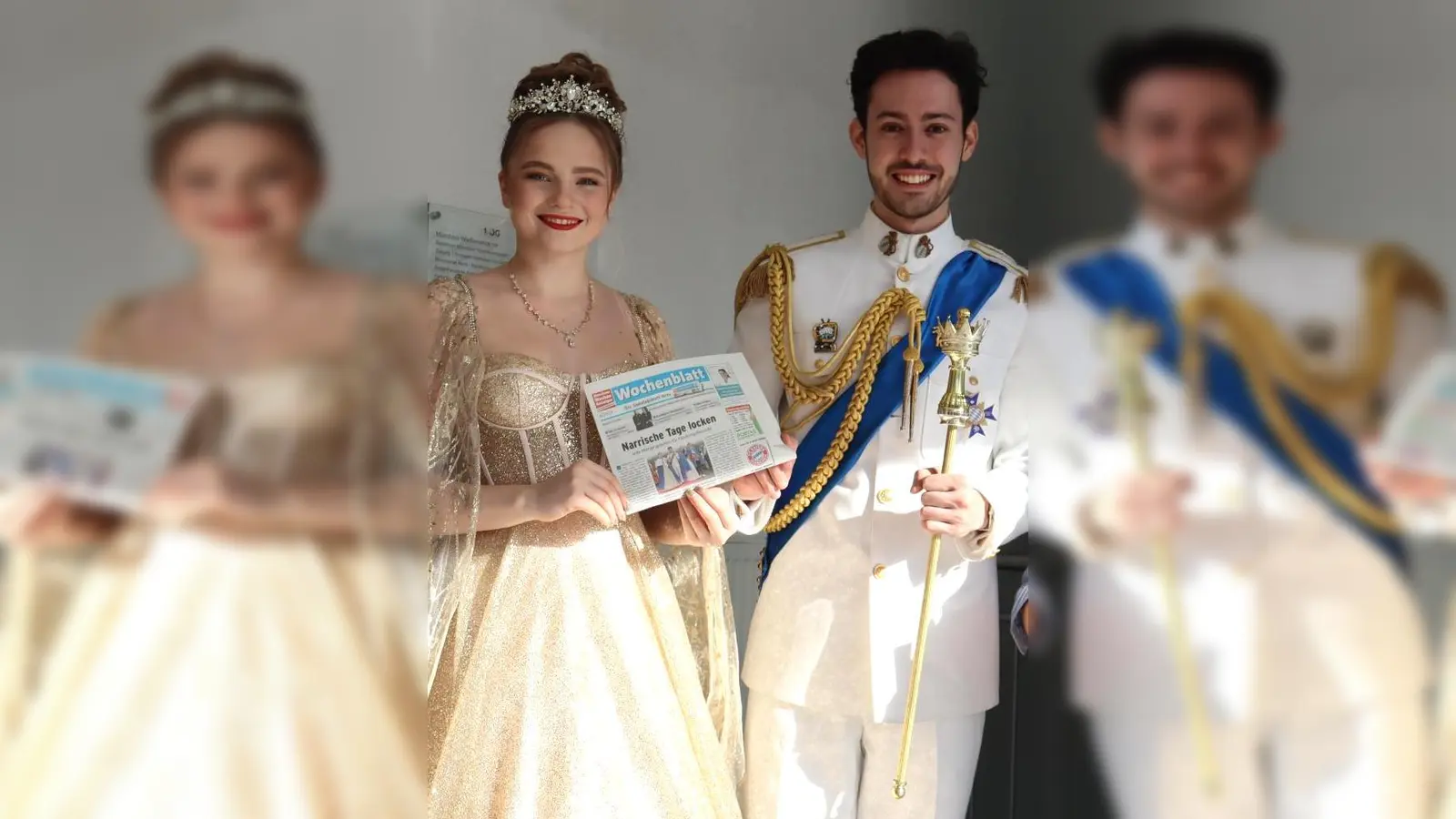 Das Prinzenpaar der Narrhalla München, Katharina I. und Frederik I., hier beim Redaktionsbesuch, tritt am Faschingssamstag im Kulturzentrum Trudering auf. (Foto: bas)