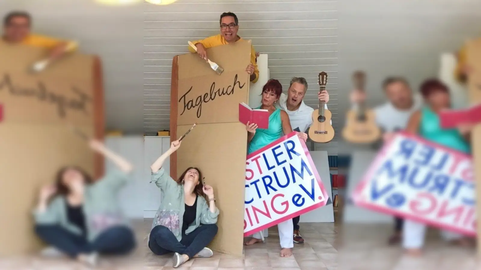 Alzbeta Müller, Christoph Mosenthin, Brigitte Raab-Lucke und Michael Bohlmann.(v.l.) machen auf die Ausstellung aufmerksam. (Foto: KünstlerSpectrum Pasing)