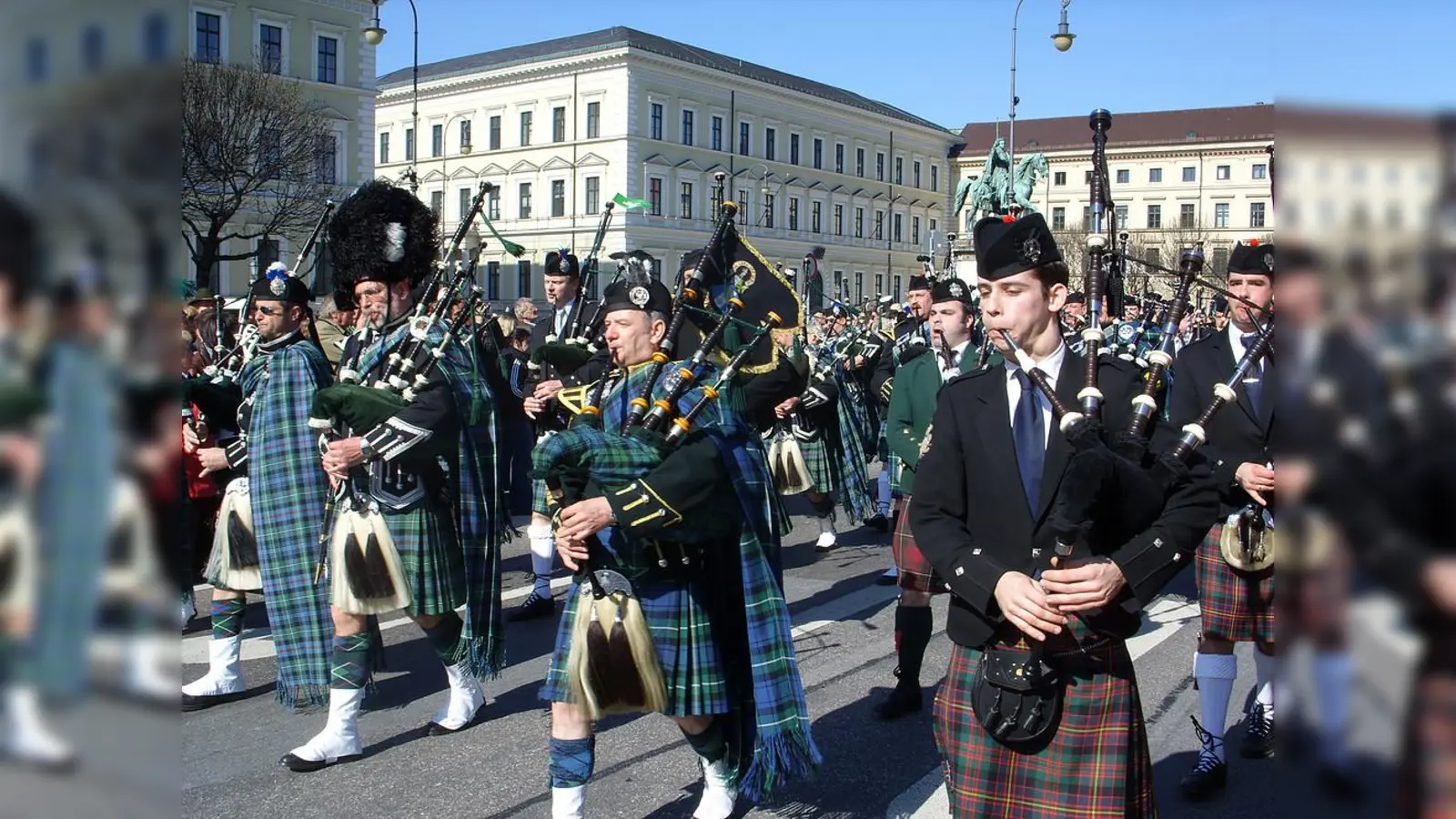 Die Münchner Gruppe Claymore Pipes & Drums sind eine von 62 Gruppen der diesjährigen Parade am 17. März auf der Leopold- und Ludwigstraße. (Foto: Munich Irish Network e.V.)