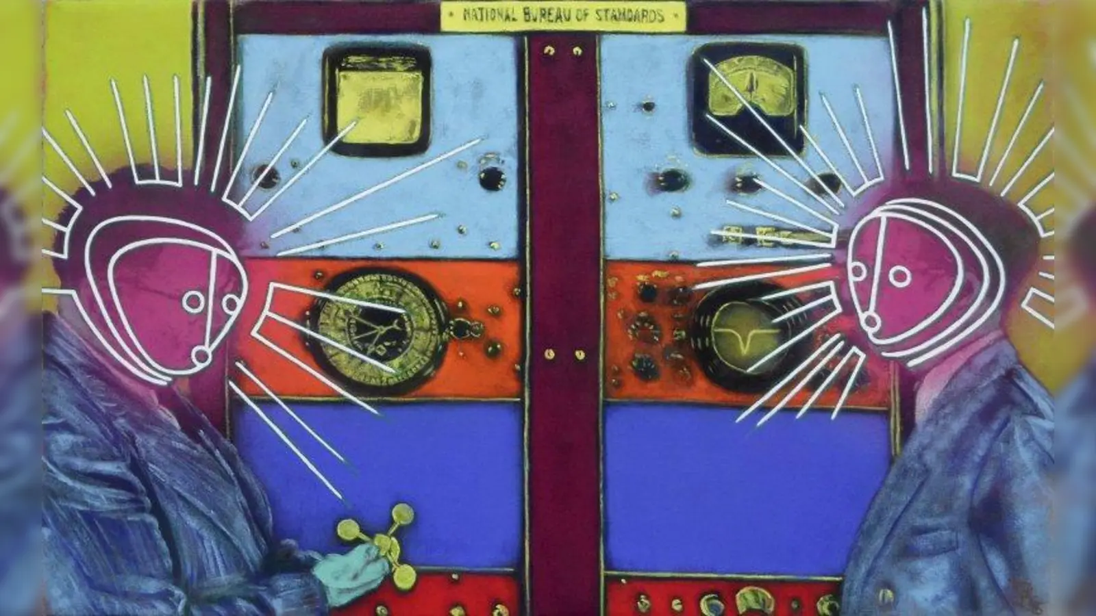 „Radioheads” lautet der Titel dieses Acryl- und Sprühlackbilds von Bernhard Springer. Auch er öffnet sein „Kunstlabor” (sprich: seine Wohnung) beim Open Westend. (Foto: © Bernhard Springer)