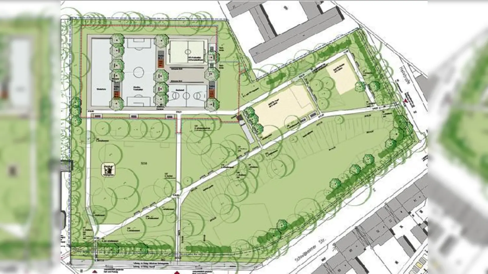 Viele Freizeitmöglichkeiten für Klein und Groß wie eine Skater- und Bouleanlage wird der neue Maßmannpark bieten.	  (Plan: Gartenbaureferat)