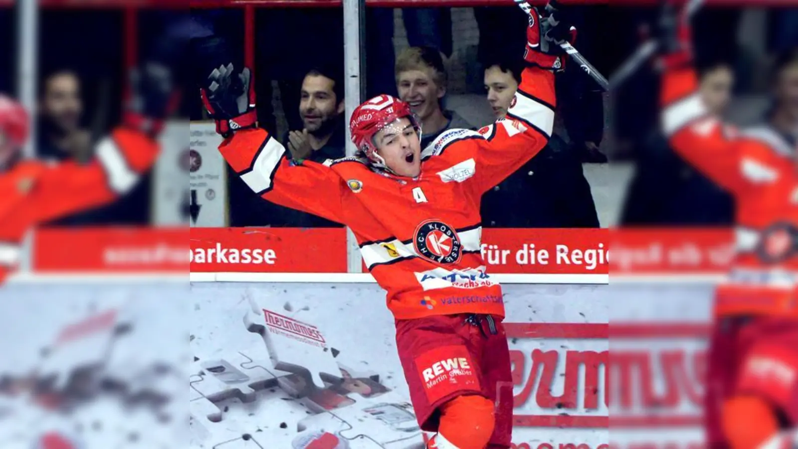 EHC Stürmer Rafael Kaefer beim Torjubel. 	  (Foto: smg / Nicky Alexander)