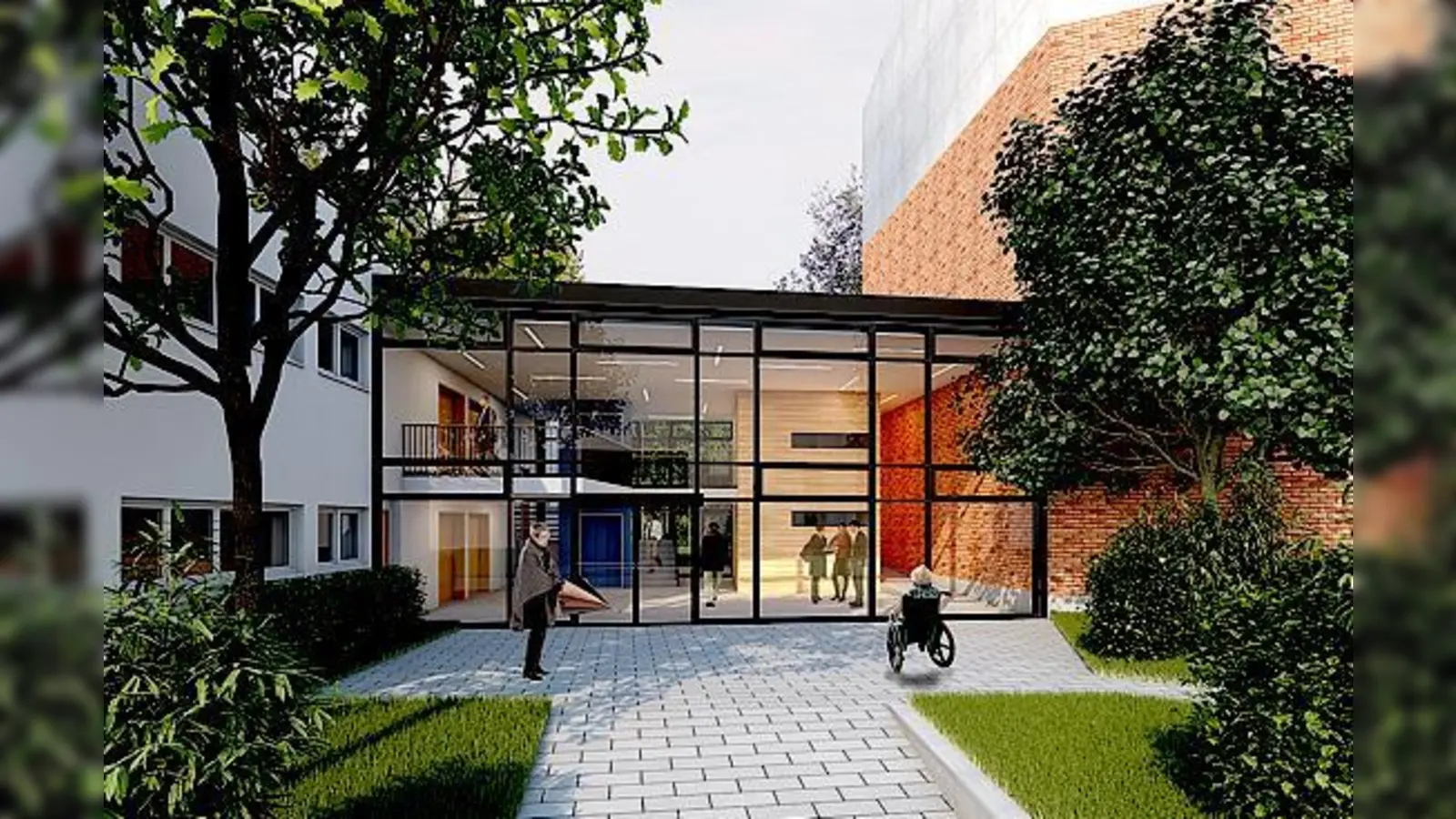 Für das Glas-Foyer zwischen Kirche und Gemeindehaus und weitere Baumaßnahmen muss die Michaelskirchengemeinde etwa 200.000 Euro aufbringen. 	 (Foto: Brechensbauer Weinhart + Partner Architekten)