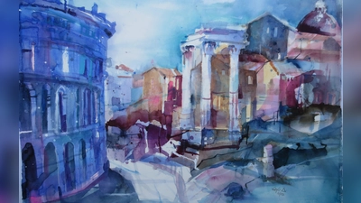 „Rom” lautet der Titel dieses Werkes von Elfi Doulkerides. Die Künstlerin stellt zurzeit in Archiv &amp; Galerie Planegg aus. (Foto: Doulkerides)