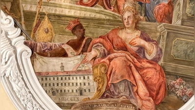 Auf dem Fresko präsentiert „Frisinga” voller Stolz und Hingabe den Plan des neuen Asamgebäudes – genauso zeigen die Stadtführer ihre Heimatstadt. (Foto: Sabina Kirchmaier/privat)