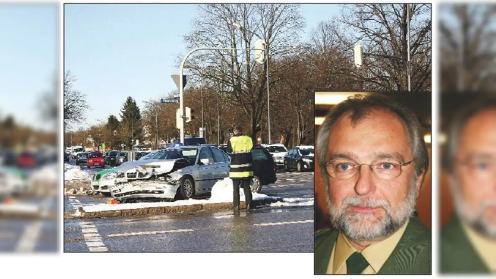 An der Kreuzung Wintrichring/Allacher/Nederlinger Straße kracht es immer wieder. Das Baureferat will diesen Unfallschwerpunkt beseitigen. Der Moosacher Polizeichef Klaus Kellerer begrüßt, dass die Stadt die Kreuzung entschärft. 	 (Fotos: ws)