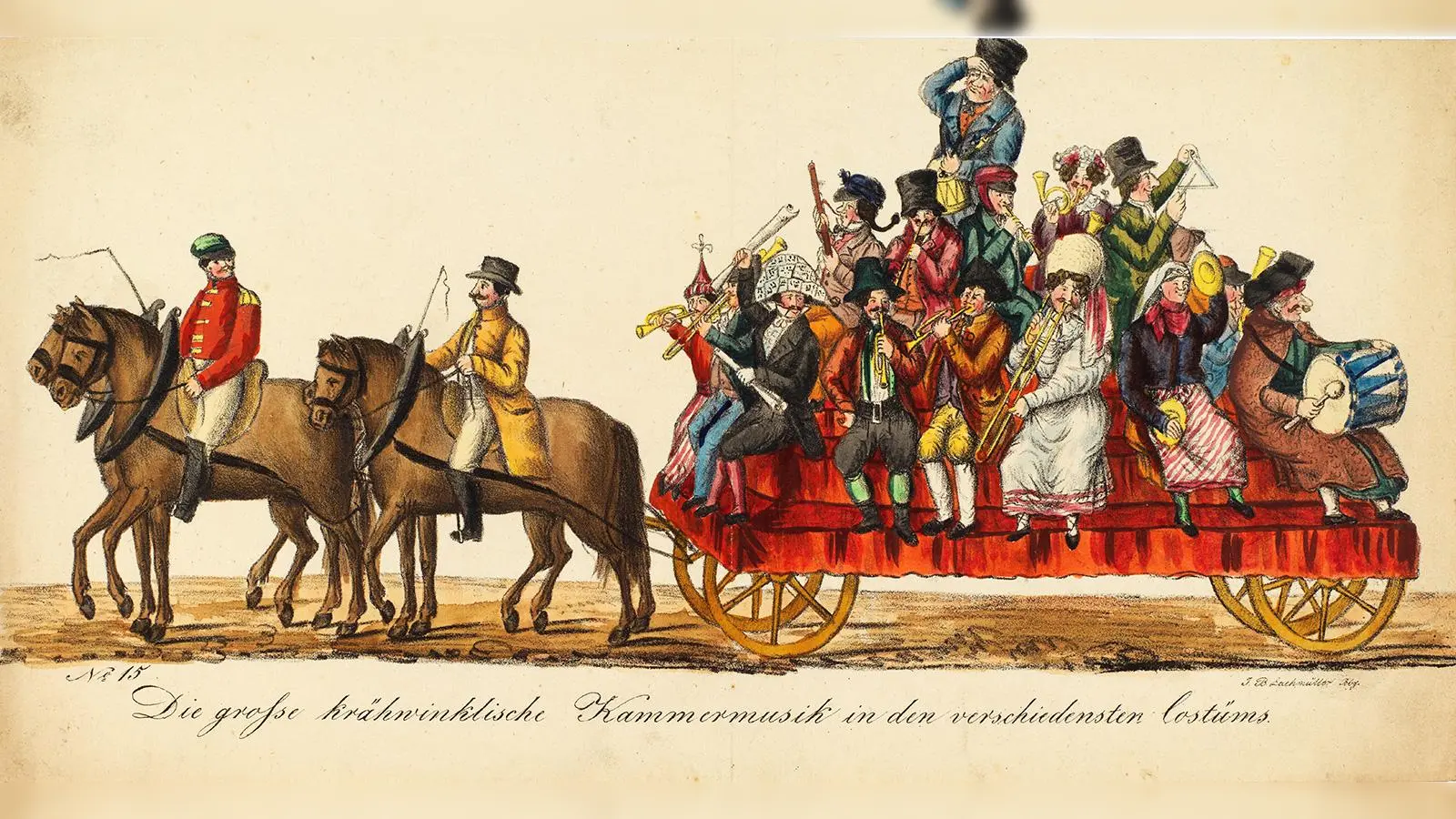 Bamberger Karneval. Die große öffentliche Maskerade zu Pferde und zu Wagen am Fastnachts-Montage 1837. Bamberg: Johann Baptist Lachmüller, 1837. (Foto: © BSB – Bamberg, Staatsbibliothek, Signatur MvO.Bamb.f.15)