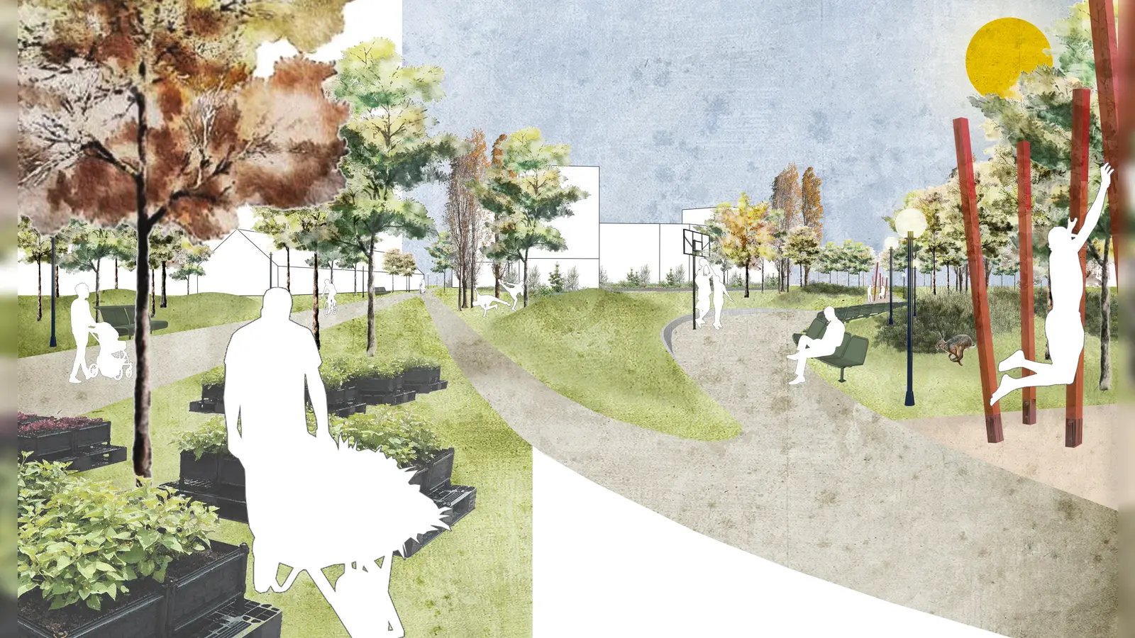 Im Zuge des Neubauvorhabens am Oberwiesenfeld soll auch ein öffentlicher Park entstehen, geplant vom Landschaftsarchitekturbüro Studio Vulkan. (Archivbild: Studio Vulkan)