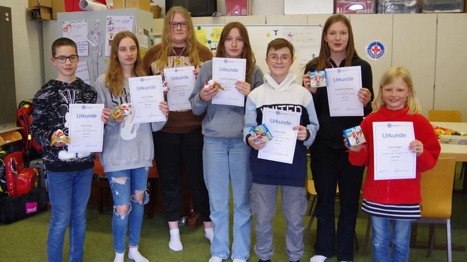 Voller Stolz präsentieren die jungen „Rettungskräfte” ihre wohl verdienten Urkunden.  (Foto: brk)