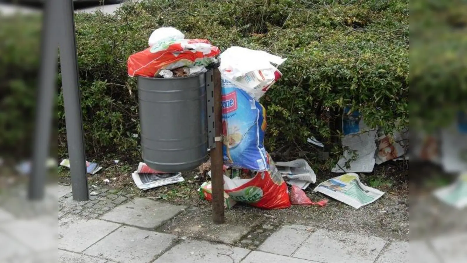 Mülleimer an der Bergmannstraße/ Ecke Gollierstraße. (Foto: Ina Röpcke)