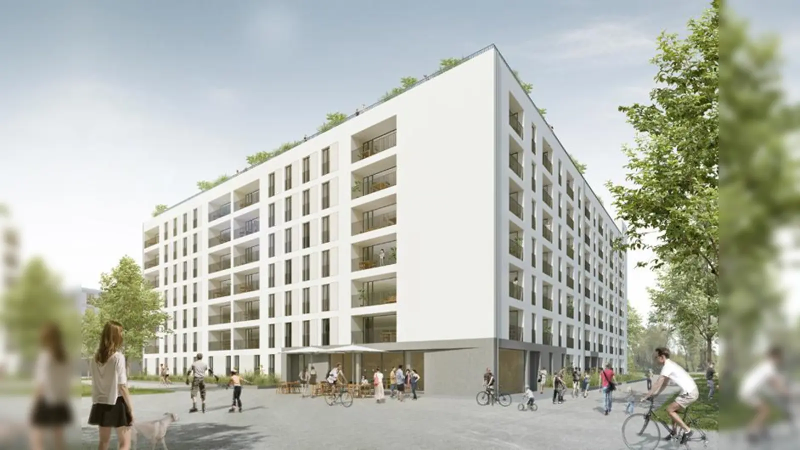 Bisher Brachland, bald ein neues Viertel: Auf dem Gelände an der Boschetsrieder Straße entstehen u.a. ein Bewohnertreff und eine ambulante Pflege-WG. (Foto: Baumschlager Hutter Partners München)