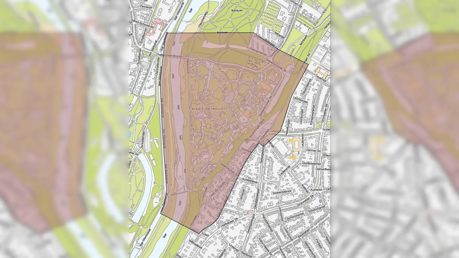 In der rot markierten Zone ist zum Jahreswechsel aus Tierschutzgründen kein Feuerwerk erlaubt.  (Foto: Landeshauptstadt München)