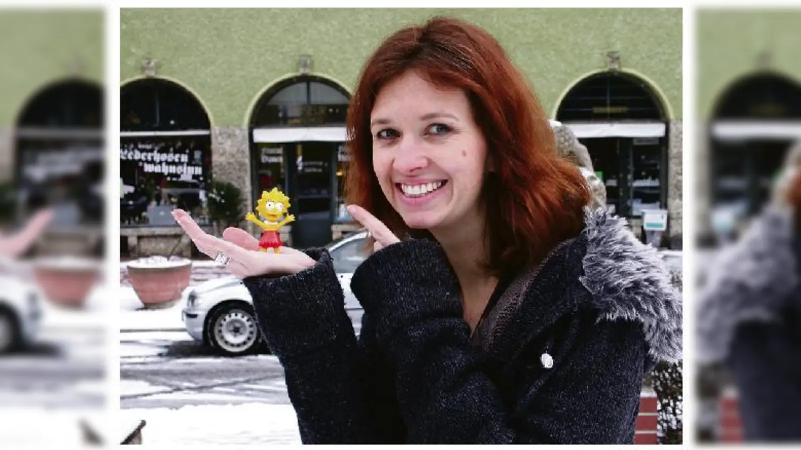 Sabine Bohlmann mit der Comicfigur Lisa Simpson, die schon seit 16 Jahren ein Teil von ihr ist, im Innenhof »ihrer« Borstei.  (Foto: wei)