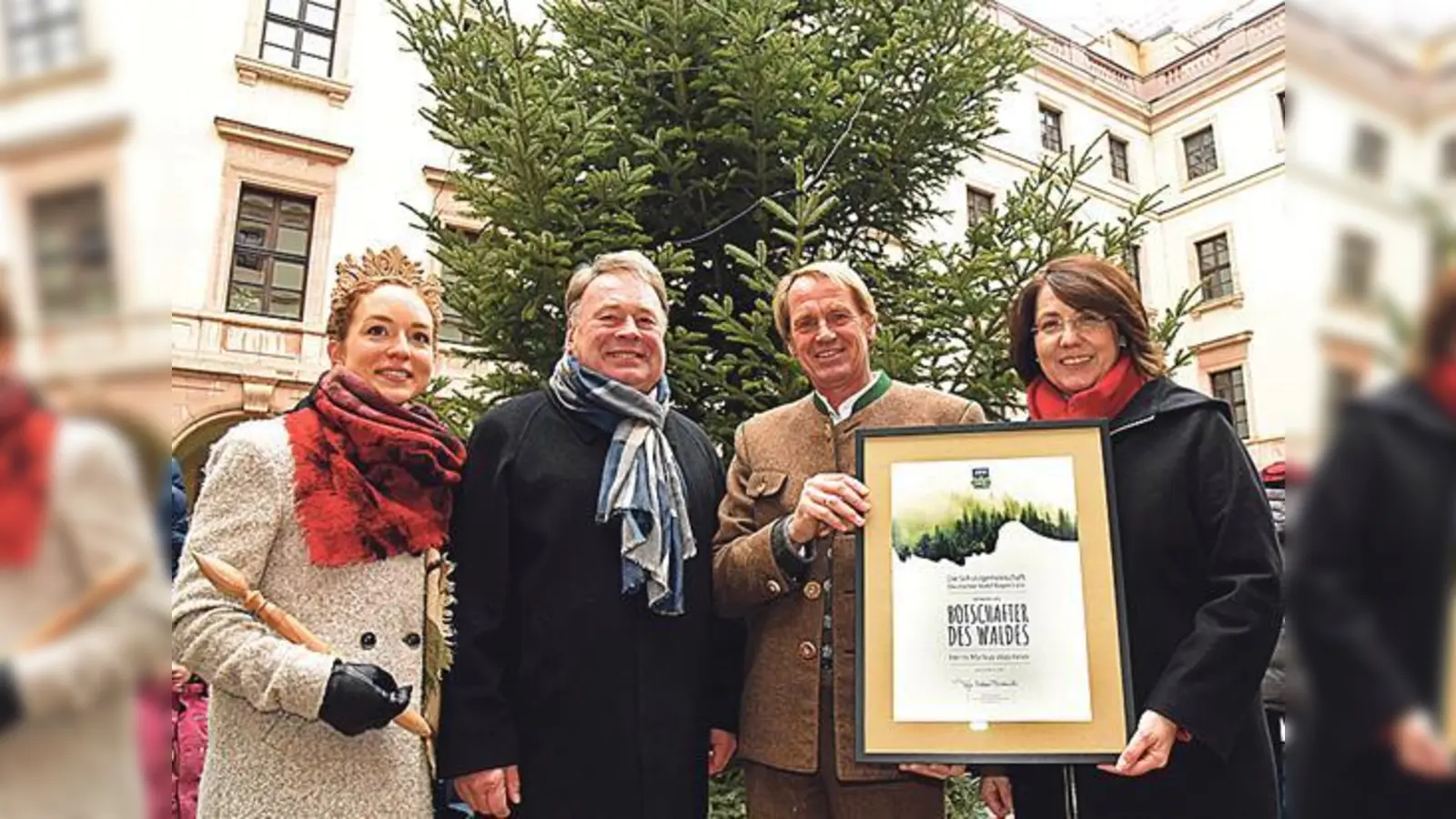Markus Wasmeier ist Waldbotschafter der Schutzgemeinschaft Deutscher Wald (SDW). Die Ernennungsurkunde erhielt er von Minister Helmut Brunner, im Beisein von Waldprinzessin Maria Sinning und der Vorsitzenden der SDW Bayern, Tanja Schorer-Dremel.	 (Foto: StM)