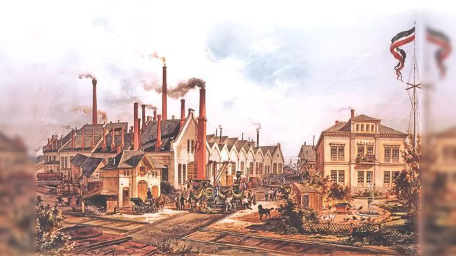 Der Blick zurück. Lokomotivfabrik von Georg von Krauss auf dem Münchner Marsfeld in München 1882! 	 (Foto: BWA)