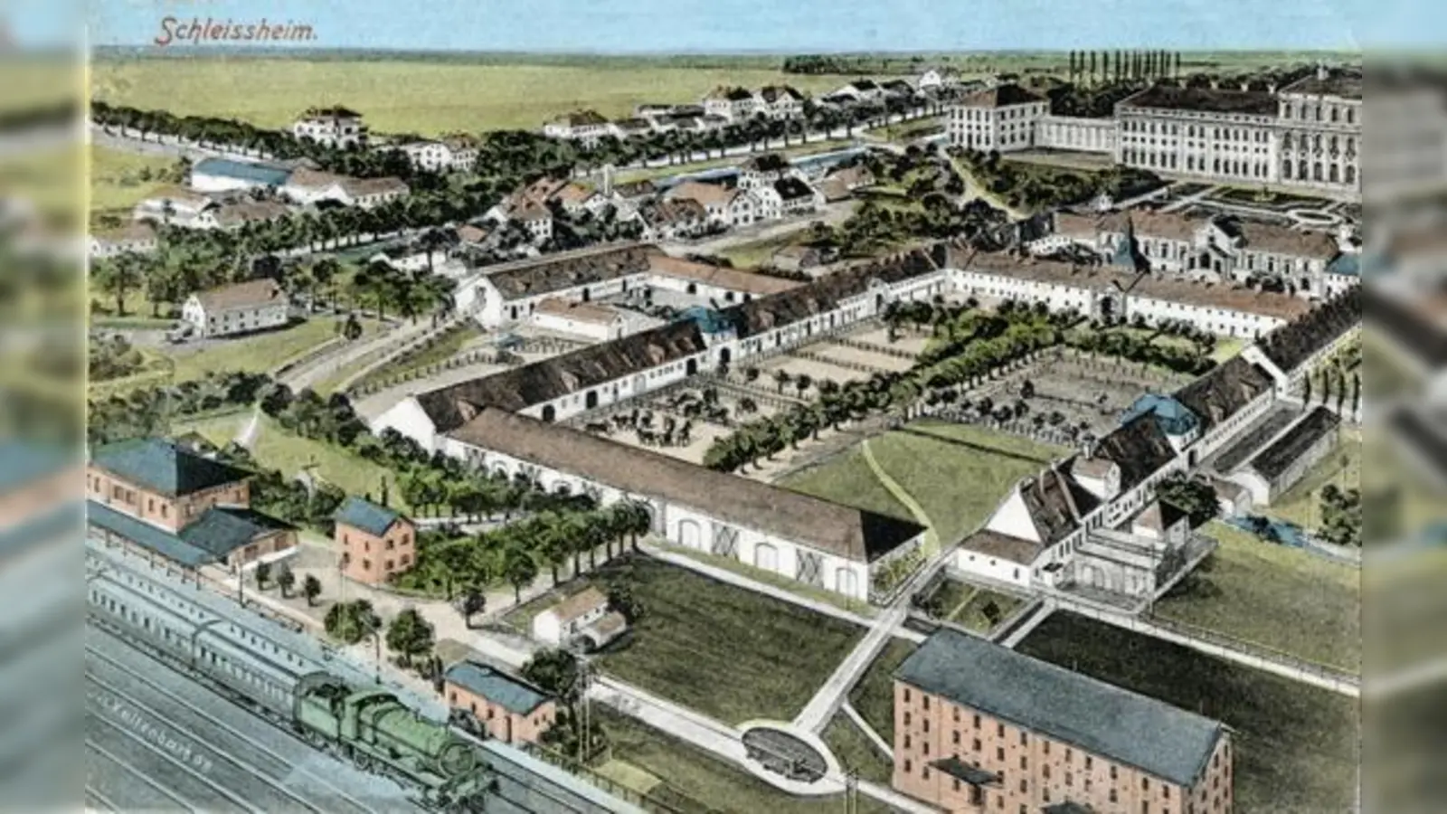 Eine litographierte Postkarte zeigt Oberschleißheim, wie es früher ausgesehen hat.  (Foto: VA)