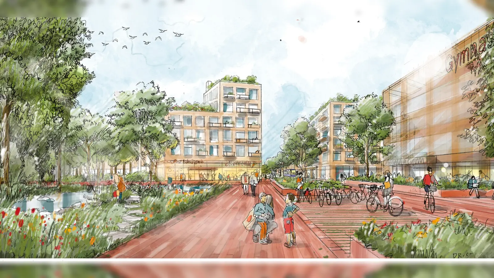 Perspektive Quartiersplatz: So stellen sich die Planer den künftigen Platz vor. (Foto: MLA +, Berlin mit Lohrengel Landschaft, Berlin )