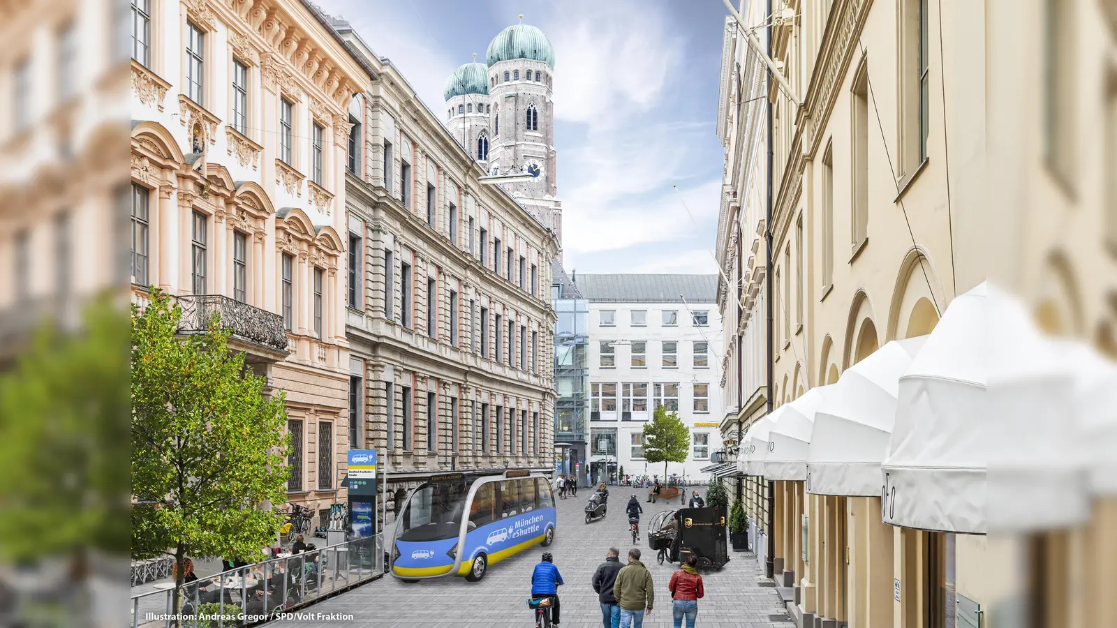 Elektrokleinbusse – wie dieser hier in der Kardinal-Faulhaberstraße – sollen ab Juni durch die Altstadt fahren und allen Menschen die Fortbewegung erleichtern.  (Foto: Initiative Andreas Gregor, SPD/Volt Fraktion)