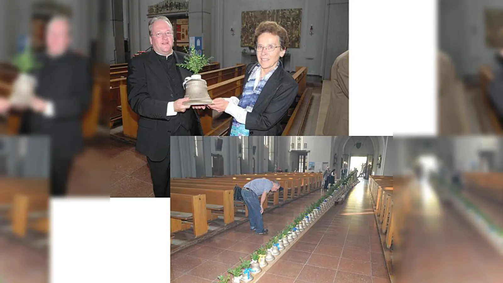 Es gibt auch eine »ökumenische« Glocke. Sie wurde gestiftet von der evangelischen Kirchengemeinde St. Johannes. Auf dem  (Foto: Pfarrer Markus Gottswinter und Doris Desnoës, Pfarrerin von St. Johannes.)