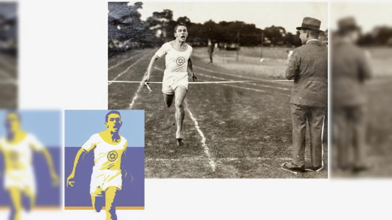 Ernst Emanuel Simon beim Zieleinlauf, um 1919. Das Foto ist die Grundlage für das Titelbild der Ausstellung (links).	 (Foto: Familie Simon, Israel)