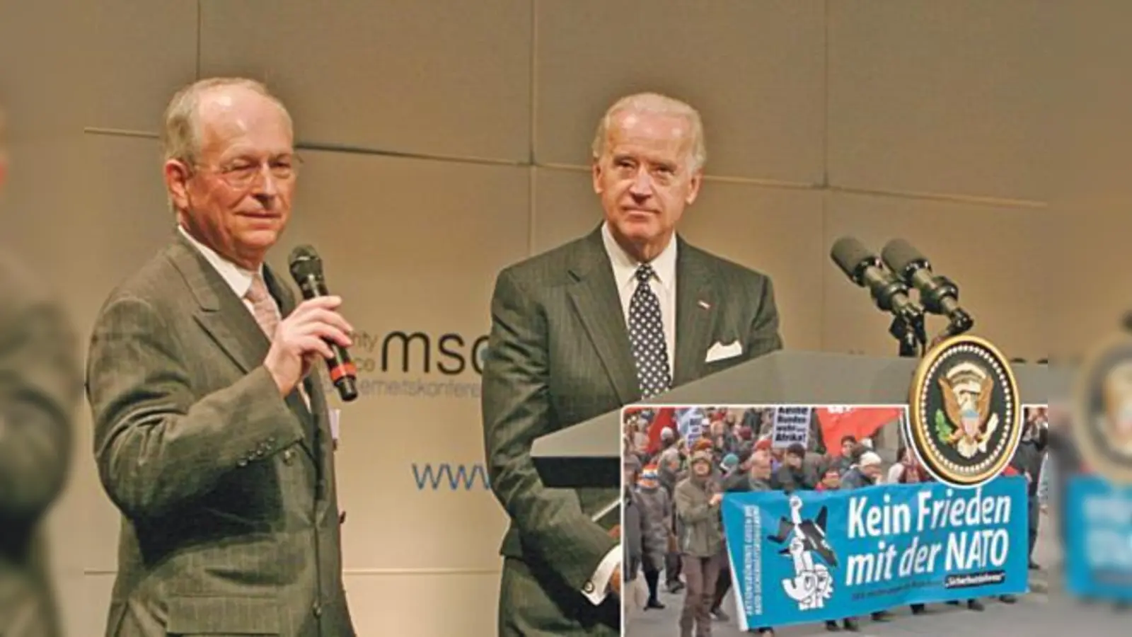 Während Wolfgang Ischinger (li.) US-Vizepräsident Joe Biden begrüßt, werden in München wieder Gegenkundgebungen stattfinden.  (Foto: Dettenborn/MSC, ChrisBMuc)