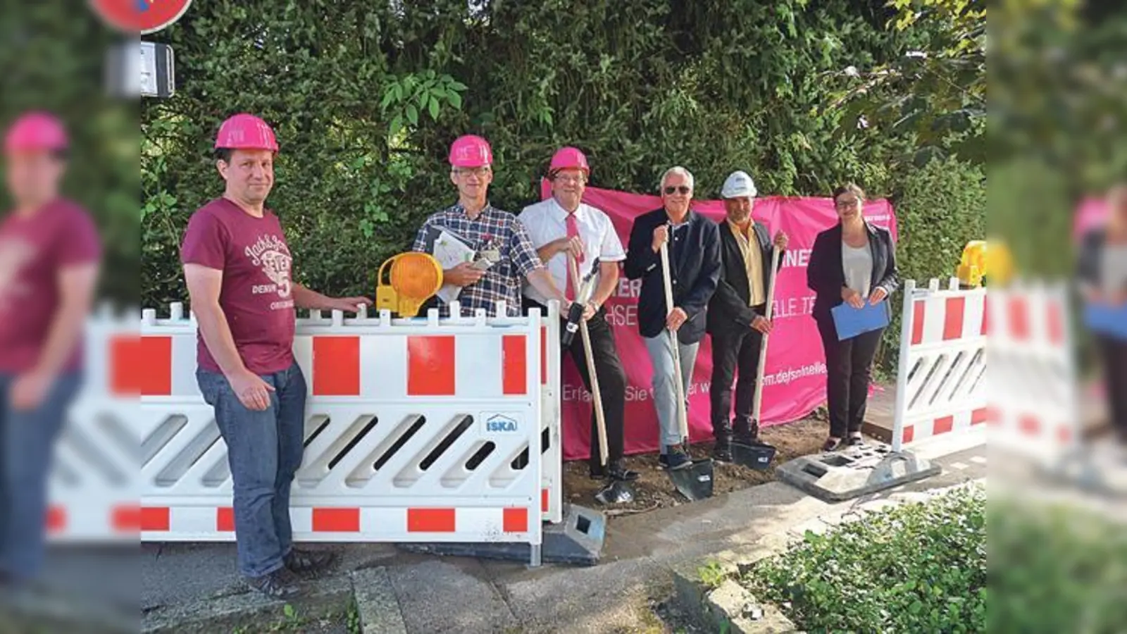 Von links: Stefan Kossatz, Michael Korb, Georg Selbertinger (alle Telekom), 1. Bürgermeister Walter Brilmayer, Peter Müller (Fa. ISKA) und Iris Lefeber (Ingenieurbüro Ledermann). 	 (Foto: privat)