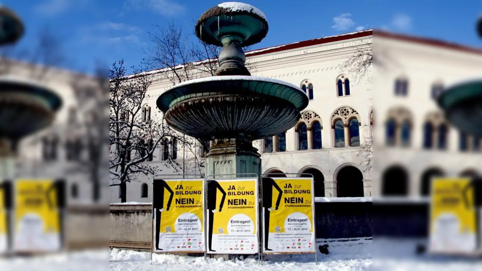Auch an der Münchner LMU werben die Plakate der Studiengebührengegner dafür, zu unterschreiben. Möglich ist das im Münchner Rathaus.  (Foto: VA)