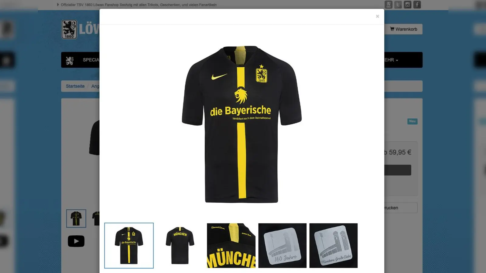 Auswärts-Mode: das neue Löwentrikot. (Foto: Screenshot Fanshop TSV 1860 München)