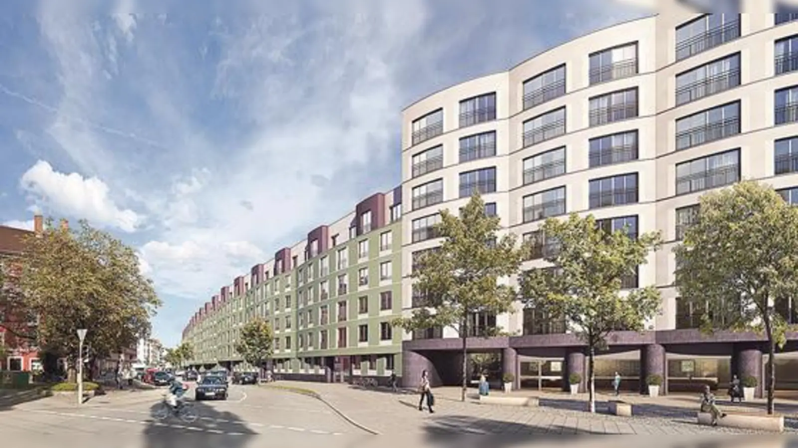 So soll die Welfenstraße einmal aussehen: Der sogenannte »Zacherlblock« wird in Aubergine, Grün und Rostrot gestrichen. Geplant sind dort ausschließlich Mietwohnungen.	 (Foto: Formstadt Architekten)