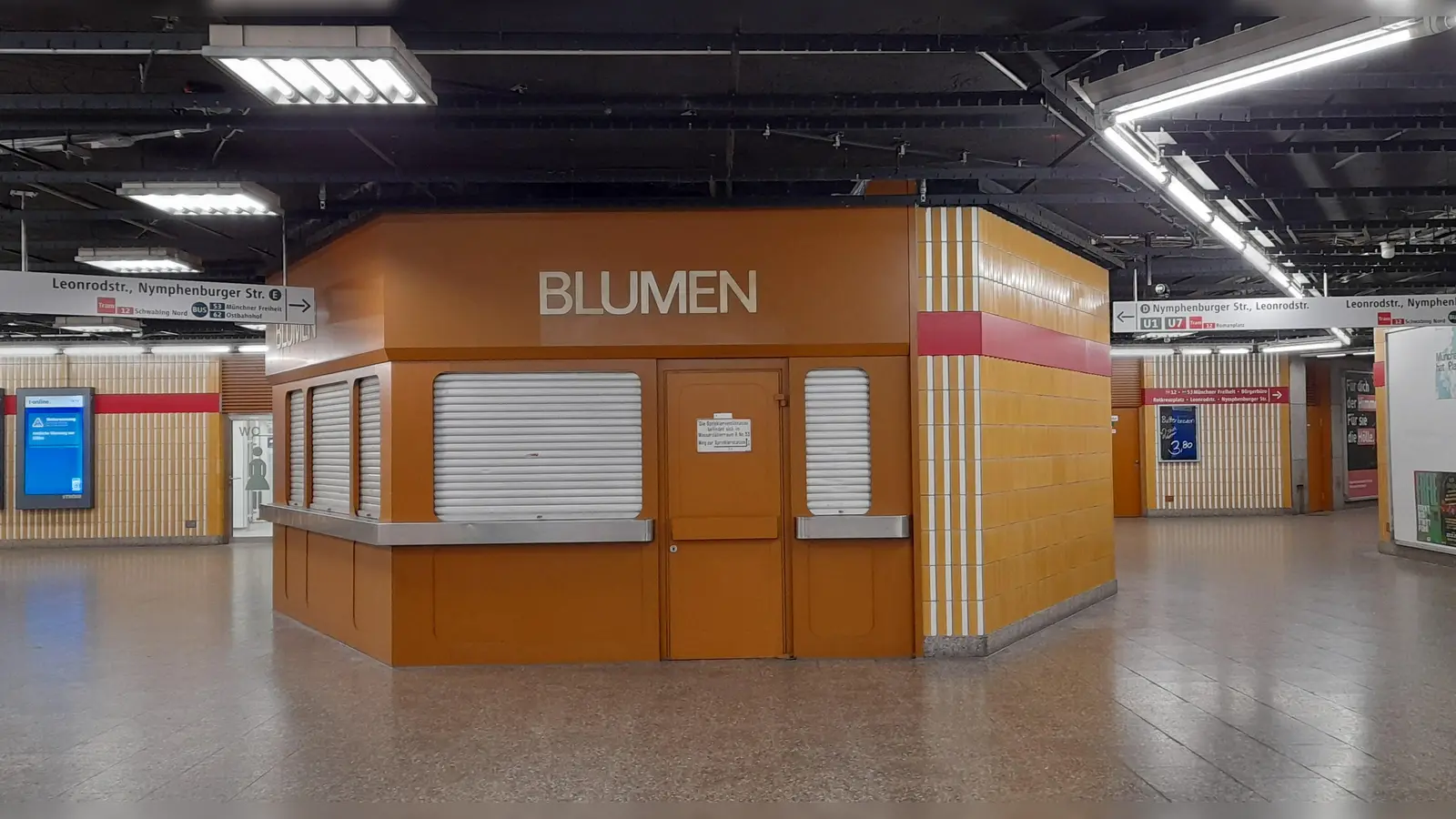 Die Münchner Verkehrsgesellschaft (MVG) kann sich eine kulturelle Zwischennutzung des Kiosks im U-Bahnhof Rotkreuzplatz vorstellen. (Foto: kö)