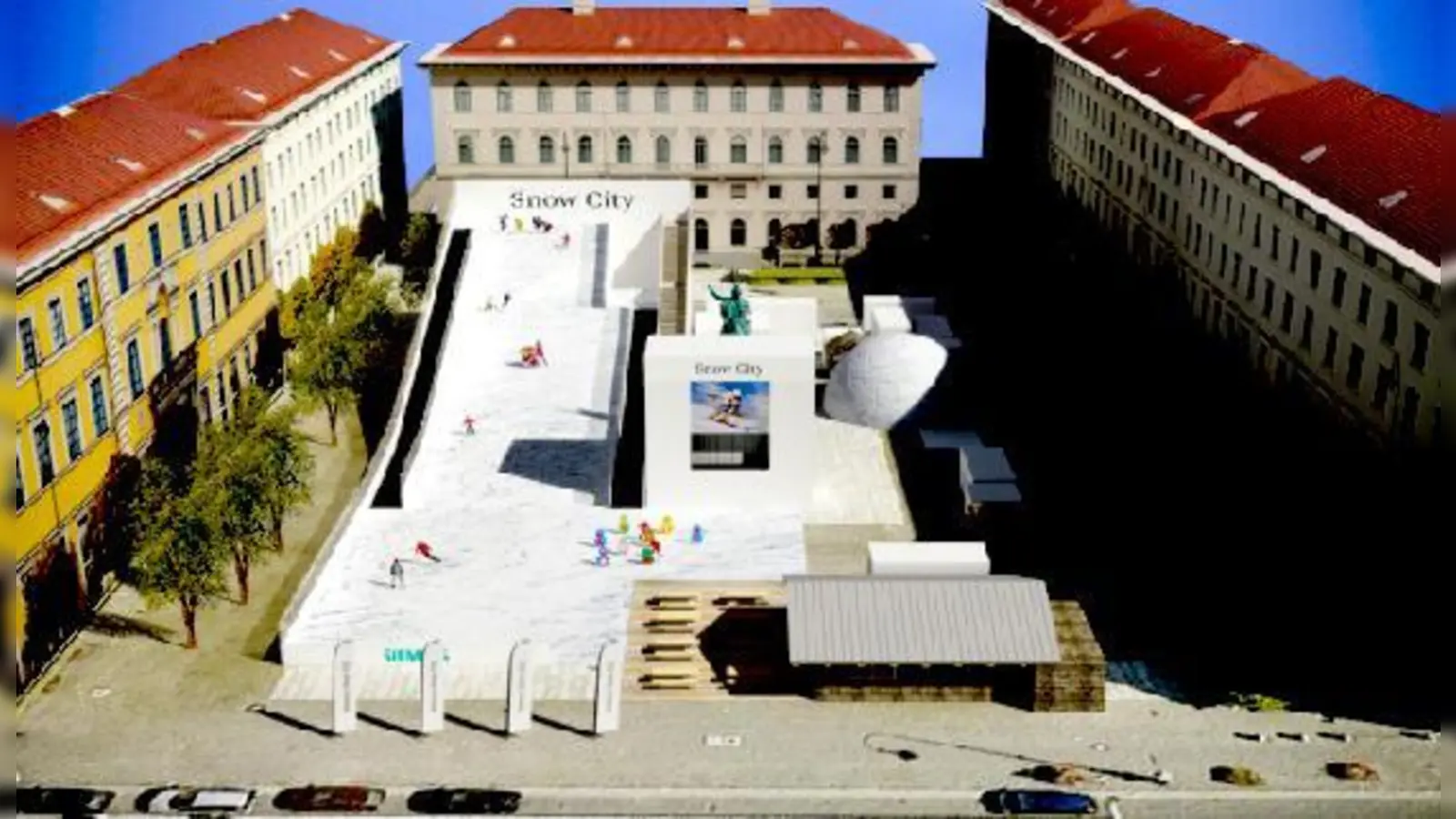 Auf der 40 Meter langen und zwölf Meter hohen Skirampe inklusive Liftanlage können  Münchner Familien kostenlos Skifahren, Snowboarden und Rodeln.  (Foto: Siemens)